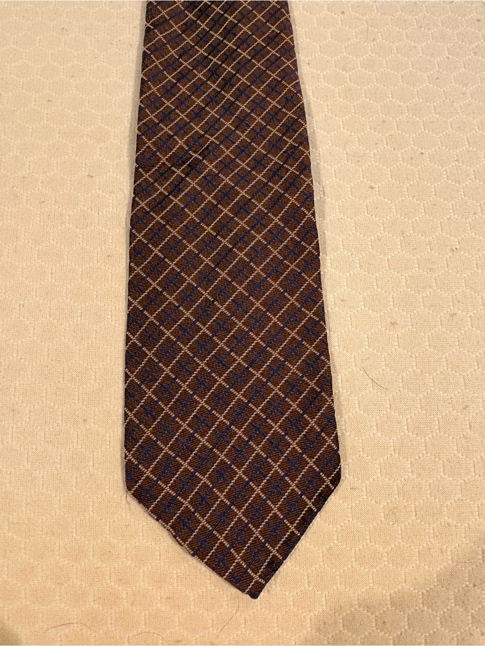 Brooks Brothers Brown Plaid Tie with Blue Windowpane
